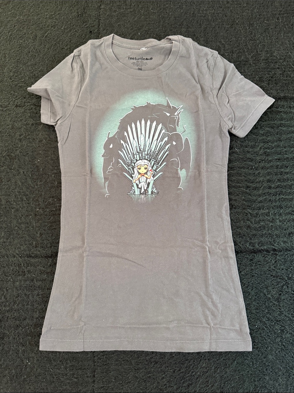 teeturtle Women's Gray Graphic Tee - Iron Throne Cartoon Print